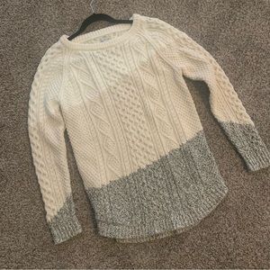 L.L. Bean white cream grey fisherman’s sweater